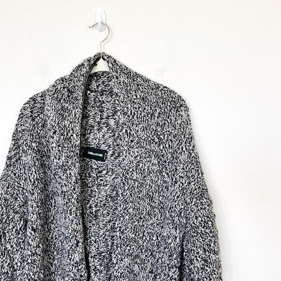 [Zadig & Voltaire] Alpaca Wool Blend Open Front Cardigan Leather Trim Sz Medium - Picture 5 of 11